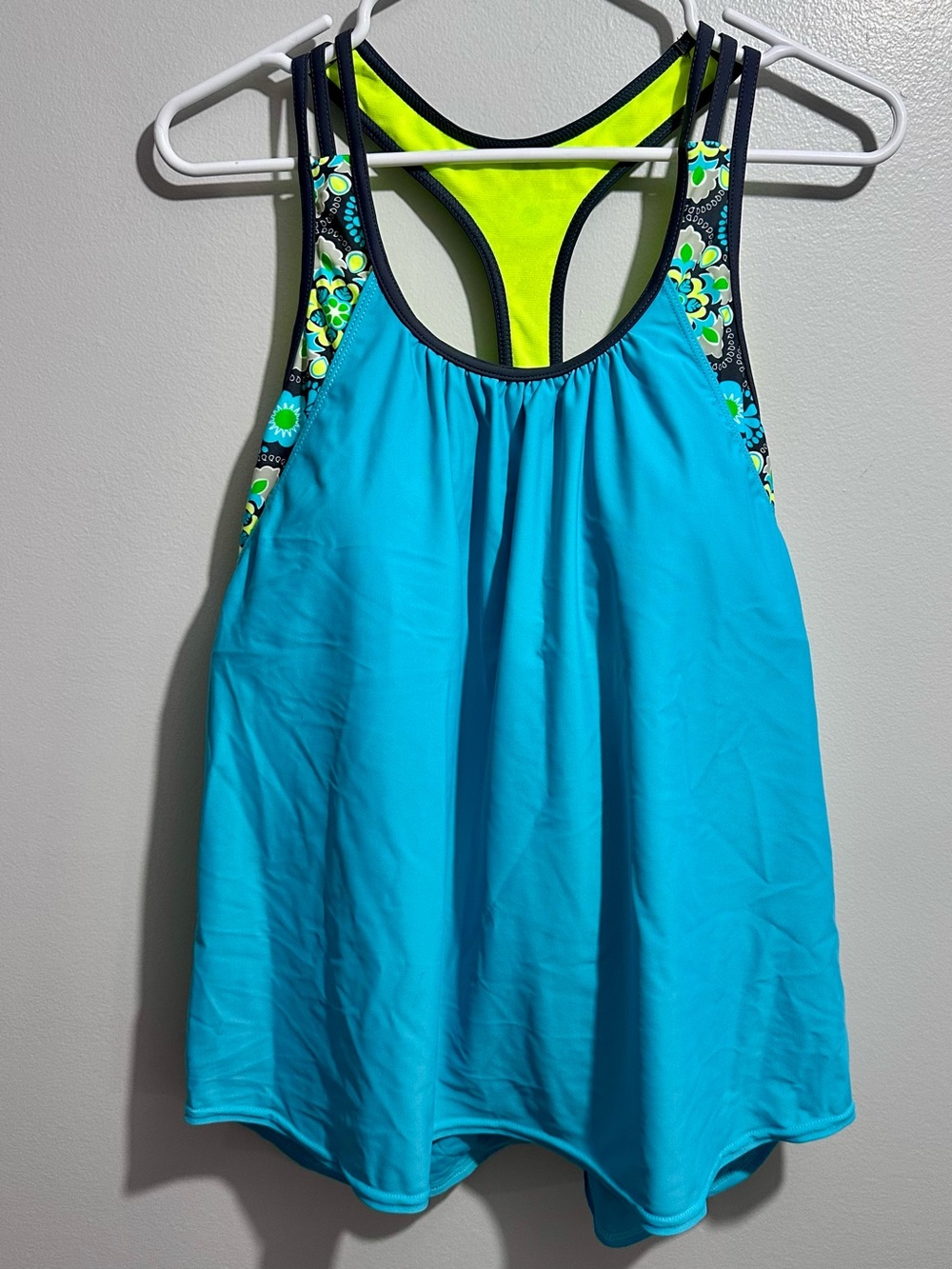 Turquoise & Neon Yellow Racerback Swim Tank Size XXL (1302)